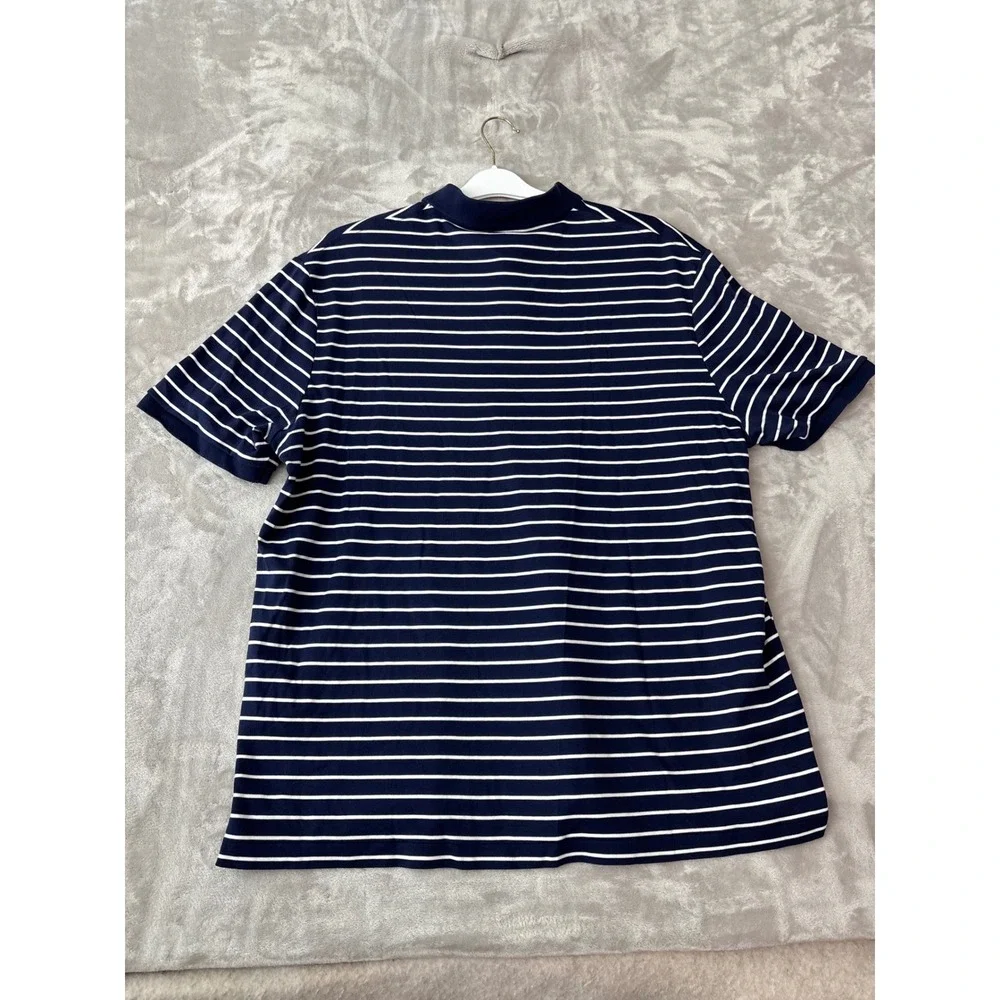 Polo Ralph Lauren Mens XL Pima Soft Touch Striped Polo Shirt Navy Blue White